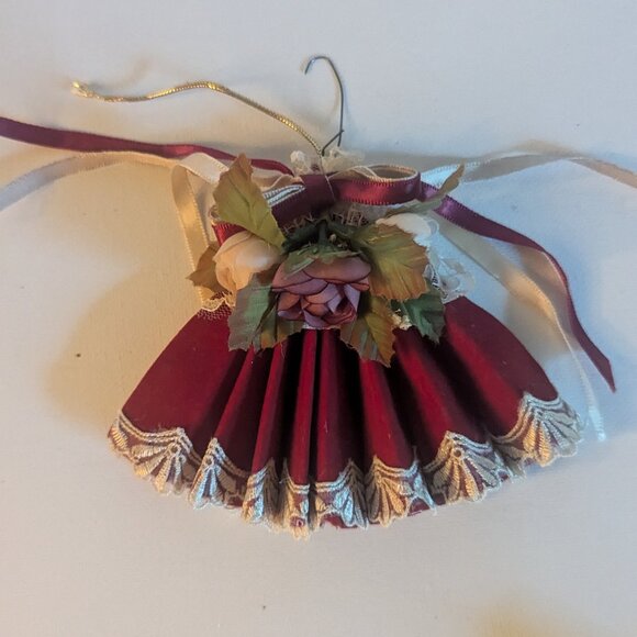 Vintage 1980's Ornament Kurt Adler Cranberry Fan Floral Christmas Tree Holiday - Picture 2 of 8